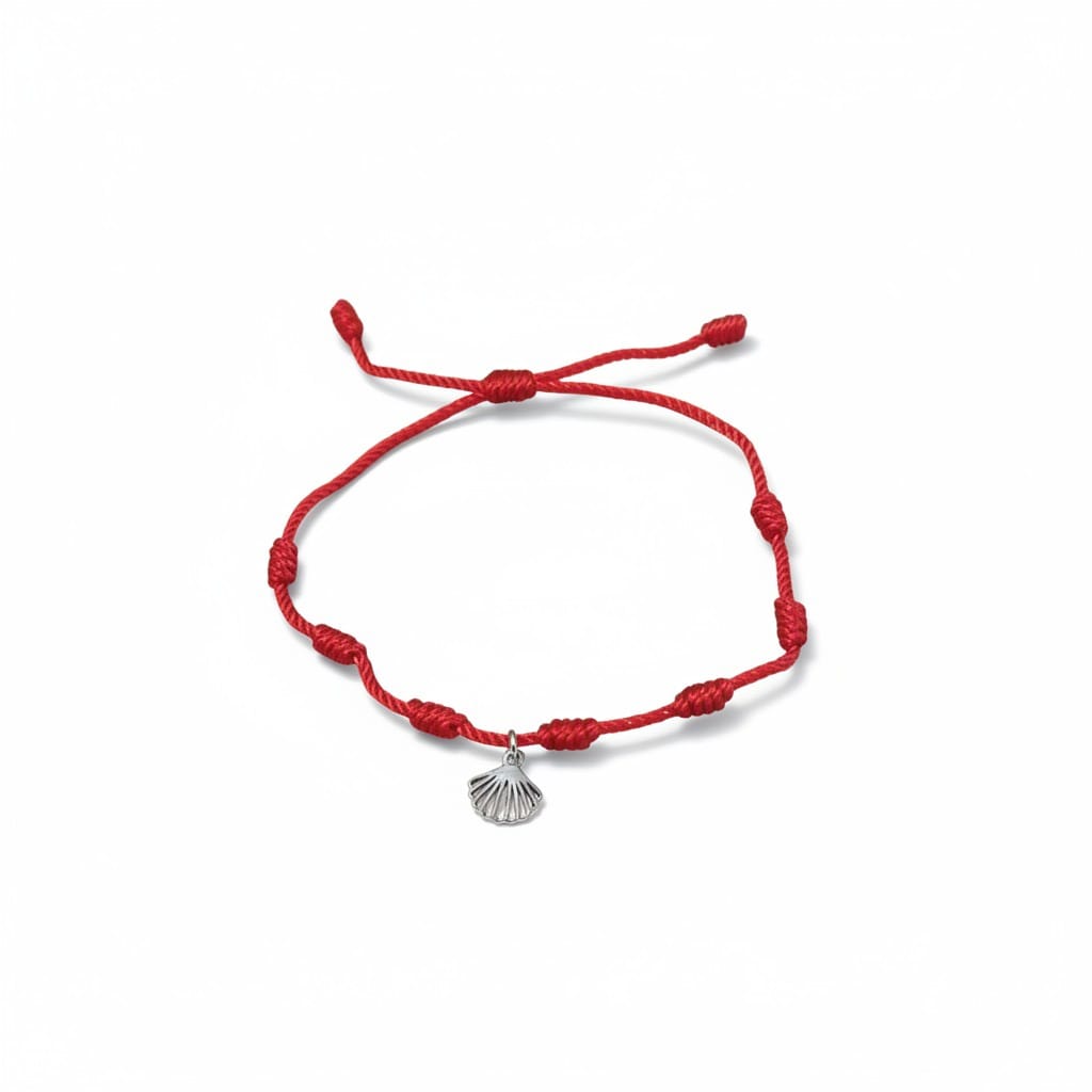 Bracelet rouge 7 nœuds avec Coquille Argentée