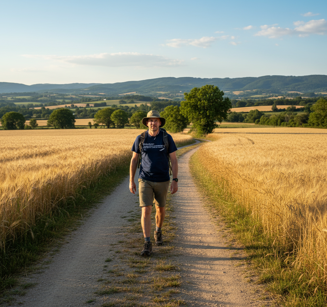 T-shirt Pèlerin porté en randonnée campagne